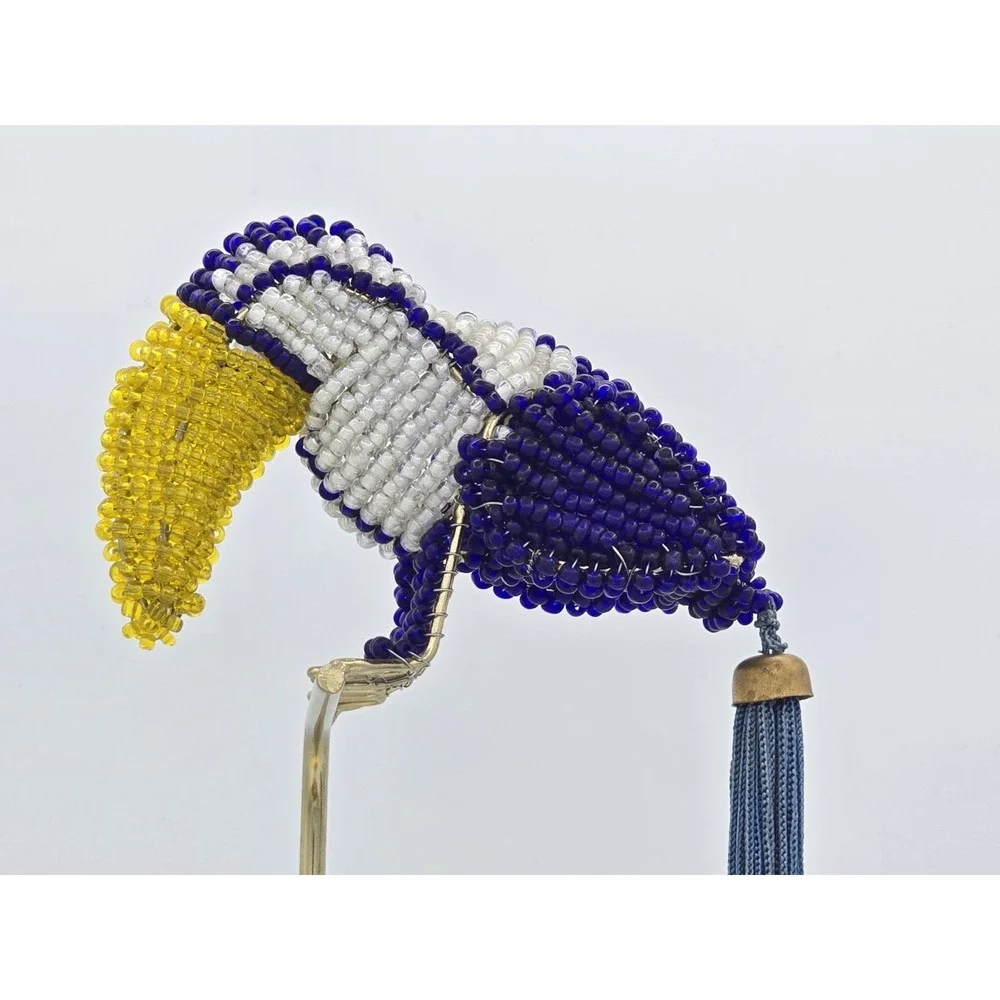 2 Lot of Decorative Finely Beaded Tucan On Stand & Shiny Brass Duck Decor Bowl